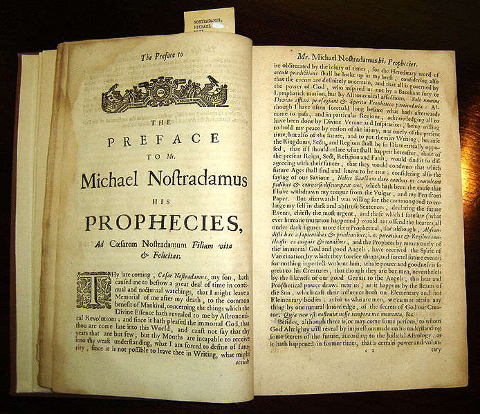  Най-известният труд на пророка е книгата му Предсказания, чието първо издание излиза през 1555 г.