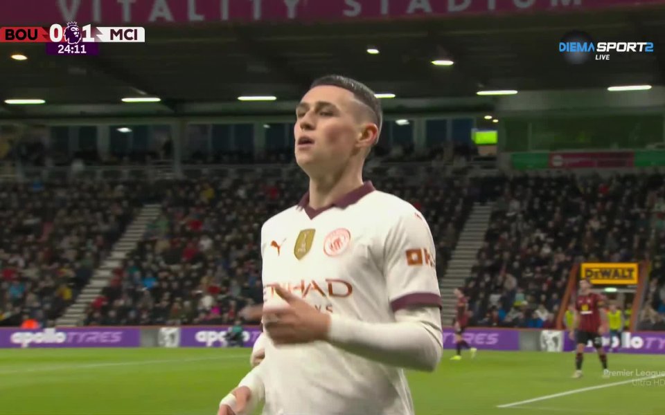 В 24-а минута на двубяо между Борнемут и Манчестър Сити Ерлинг