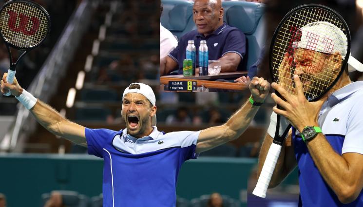 Григор Димитров Тайсън Алкарас - СВАЛЯТ МУ ШАПКА: Майк Тайсън се наслади как Григор блъска Алкарас на корта в Маями