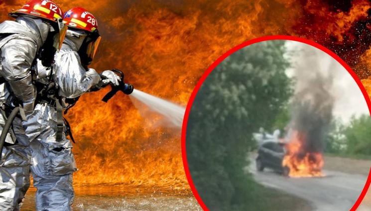 пожал кола - ОГНЕН УЖАС: Пламна кола като факла!