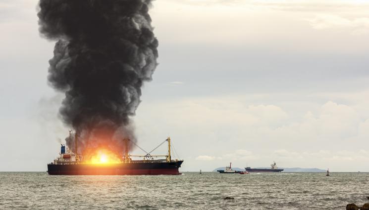 кораб пожар - Пламна товарен кораб!