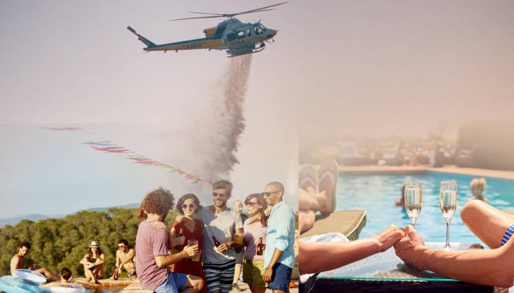 самолет - КАТО ГРЪМ ОТ ЯСНО НЕБЕ: Хеликоптер изсипа тонове вода върху хотел! (ВИДЕО)