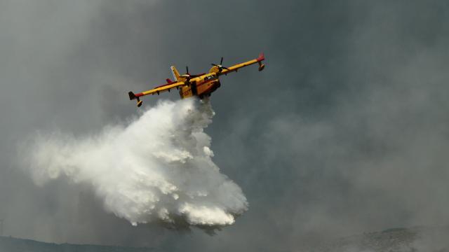Противопожарен самолет заля туристи в Гърция с вода