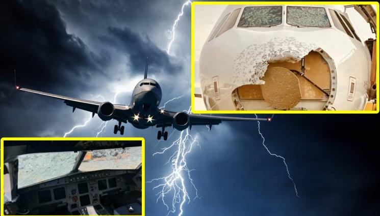 самолет градушка - В ОКОТО НА БУРЯТА: Градушка откъсна муцуната на пътнически самолет! (СНИМКИ)