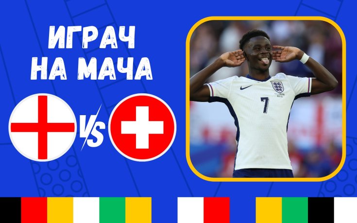 Букайо Сака обра гласовете ви за Играч на мача Англия - Швейцария!