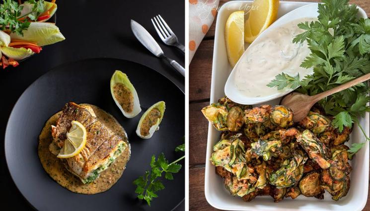 рецепти - ВКУСНО С ЙОЛИ: Апетитен маслен лаврак, бързи къдрави тиквички със сос, лесно парти хапки с бекон или пък дебели палачинки с грис