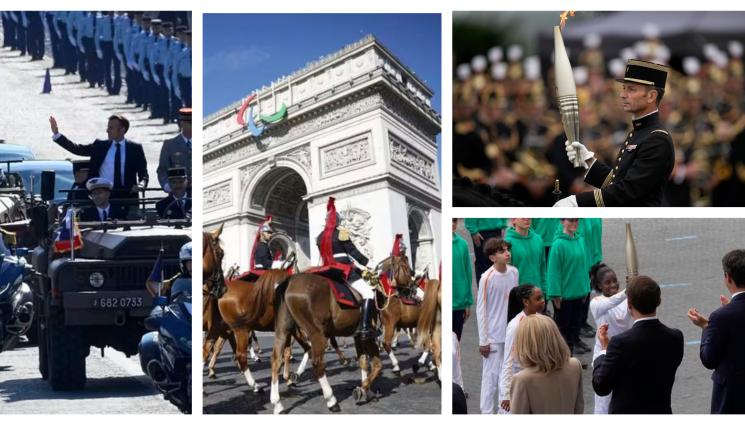 Франция Олимпиада - Макрон прие олимпийския огън на парада за националния празник на Франция