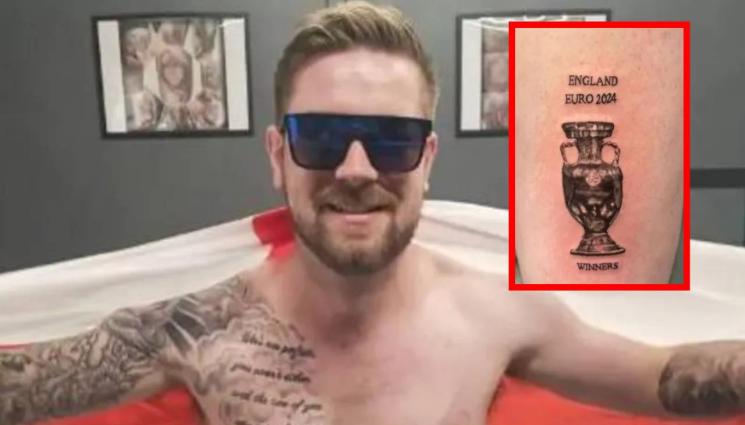 Евро 2024 - ЛУДОСТТА НЯМА ГРАНИЦИ: Фен на Англия си татуира купата преди финала