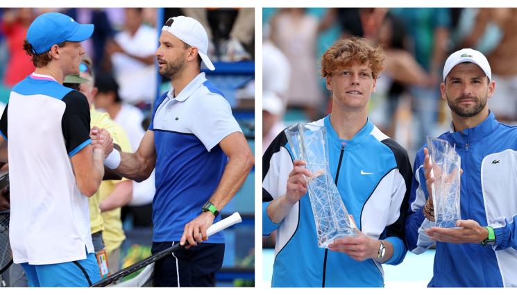 Яник Синер Григор Димитров - Първата открита тренировка на Синер след скандала с клостебола бе с Гришо