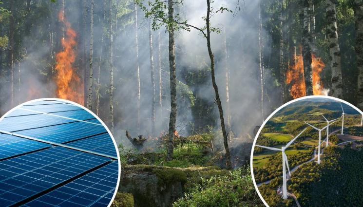 пожари ветрогенератори - Искат защита на горели гори от солари и перки
