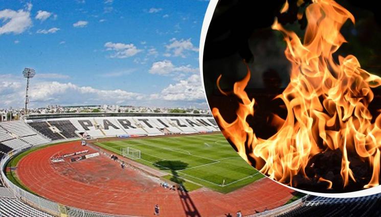 Партизан - Подпалиха тревата на стадиона на Партизан преди дербито с Цървена звезда (ВИДЕО)