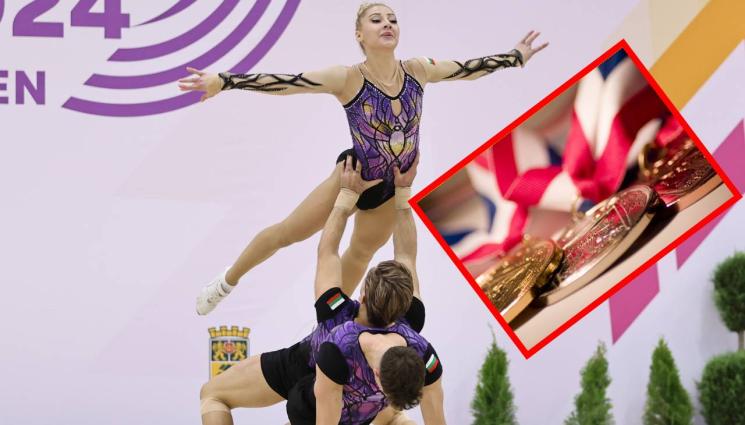 аеробика - Наши състезатели с бронзовите медали на тройки от световното по спортна аеробика в Италия