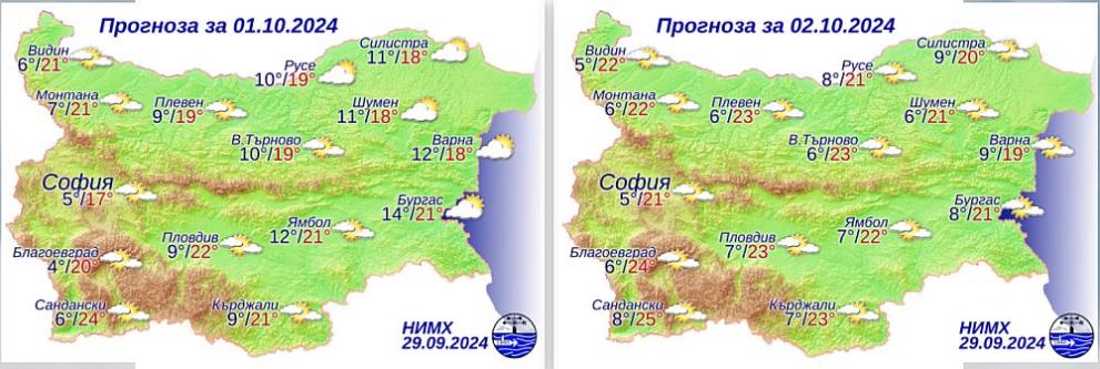 времето 1 и 2 октомври