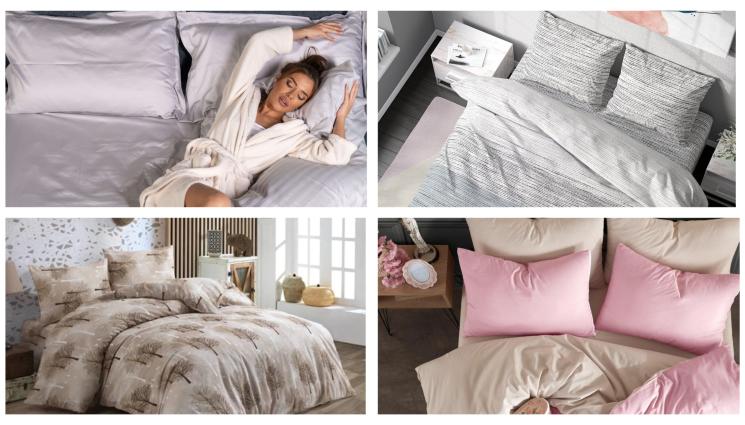 спални - Памучен сатен ни топли в спалнята в различни цветове и десени