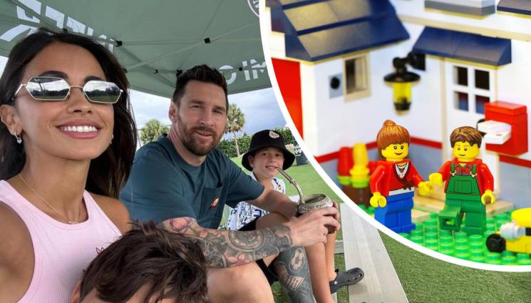 Антонела Рокуцо Лионел Меси - Жената на Меси се забавлява с Лего