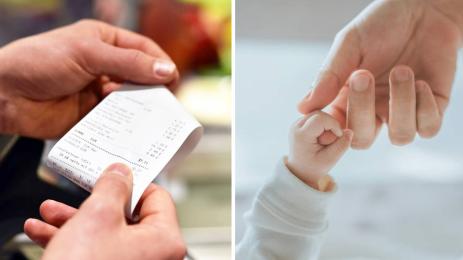 опасни стоки касова бележка бебе майка ръце