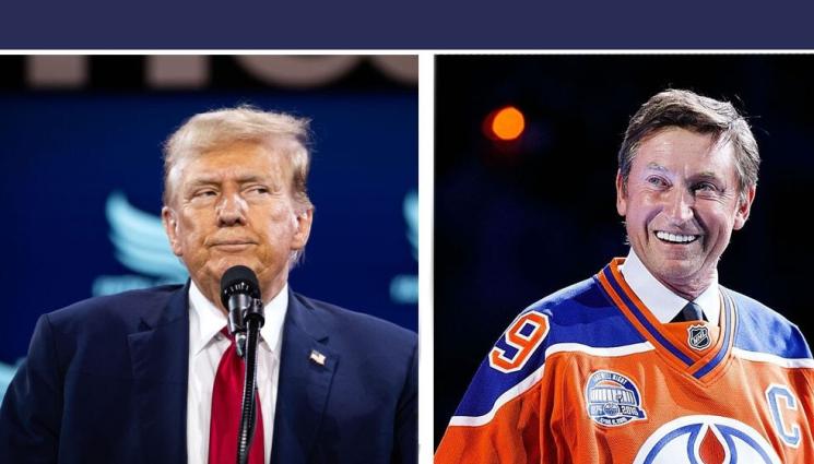 Доналд Тръмп Уейн Грецки - Тръмп удари греда с легендата на НХЛ Уейн Грецки