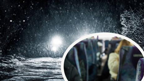 автобус нощ сняг