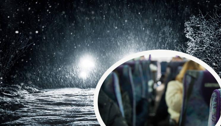 автобус нощ сняг - СПАСИТЕЛНА АКЦИЯ:  Автобус с 50 души закъса посред нощ!