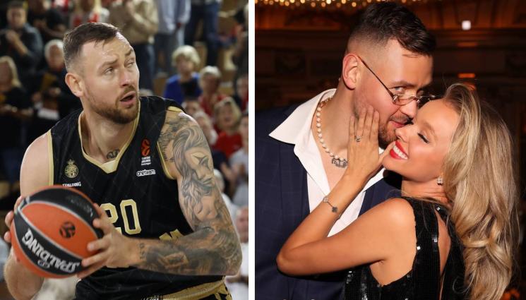 Донатас Мотеюнас Бригита - Баскетболист предложи на любимата на партито на отбора