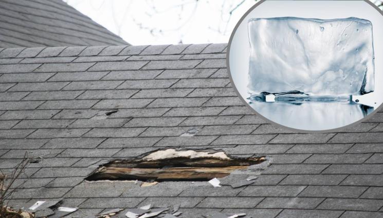 лед дупка къща - ИЗНЕВИДЕЛИЦА: Леден къс разби покрива на къща! (СНИМКИ)