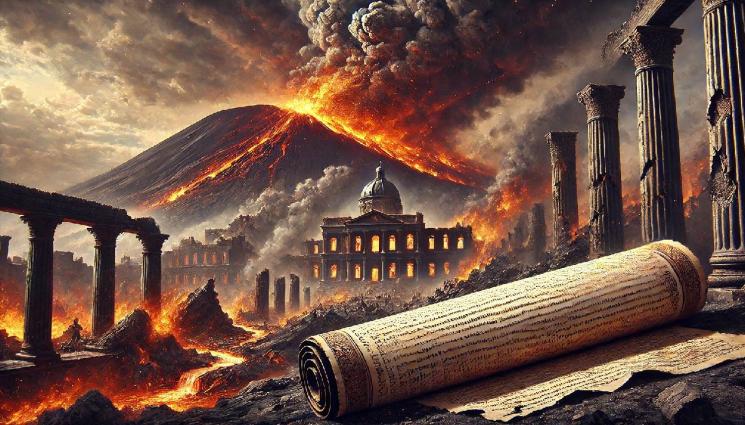 изригване вулкан Везувий - КАКВО ПИШЕ НА НЕГО: Изкуствен интелект разчита овъглен от Везувий древноримски свитък (СНИМКИ)