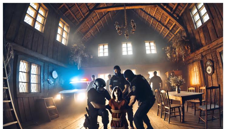 вързана жена полиция - ЖЕСТОКОСТ: Мъж окова жена си с верига, държи я за заложница