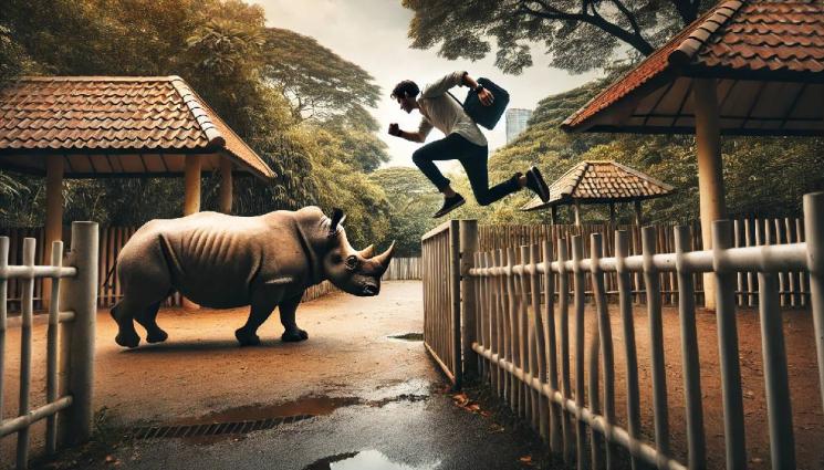 мъж носорог - НЕЧУВАНО: Мъж нападна носорог в зоопарк!