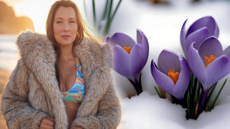 жена с кожух и бански