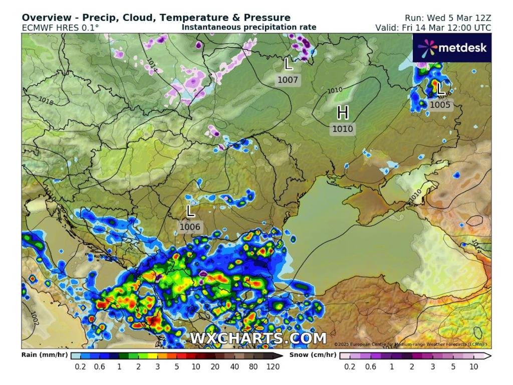 Очаквани валежи покрай преминаване на средиземноморски циклон според ECMWF