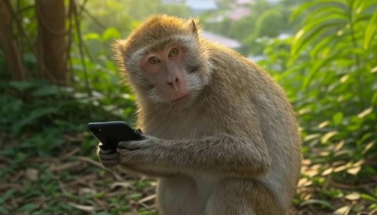 d - Маймуна гепи телефона на туристка и си щракна селфи (ВИДЕО)