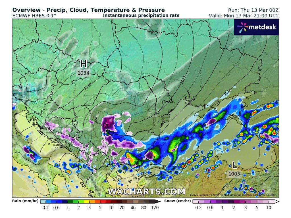 Очаквани валежи от дъжд и сняг според ECMWF