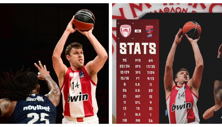 Александър Везенков Олимпиакос Паниониос - Сашо Везенков с леки 13-8-4-1 при тежка победа на Олимпиакос