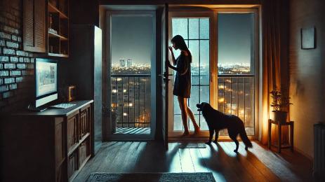 жена балкон куче