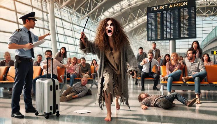 луда жена летище - ИСТИНСКИ ХАОС: Гола жена вилня на летище! (ВИДЕО)