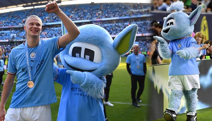 Халанд талисман Манчестър Сити - МОЩЕН НОРВЕЖКИ ЧЕМБЕР: Топят Халанд за мозъчно сътресение на талисмана на Сити