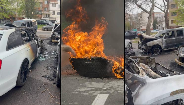 д - Пожар изпепели редица автомобили в Козлодуй (ВИДЕО)