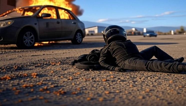 горяща кола и моторист - КАКВО СТАВА: Блъснаха моторист в столицата, кола гори на натоварен булевард! (СНИМКИ)