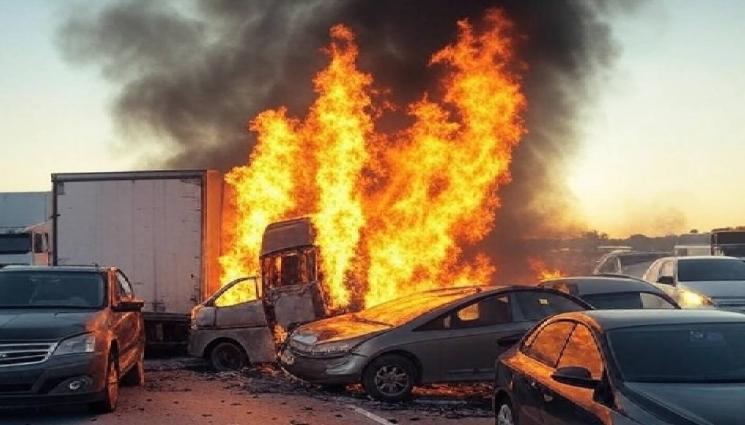 камион гори - АД НА ПЪТЯ В ГЪРЦИЯ, ЗАМЕСЕН НАШ КАМИОН: Два трупа са овъглени, 4 души са ранени! (СНИМКИ+ВИДЕО)