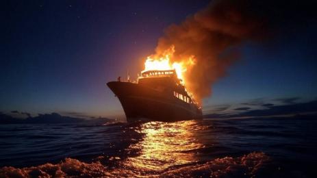 кораб пожар