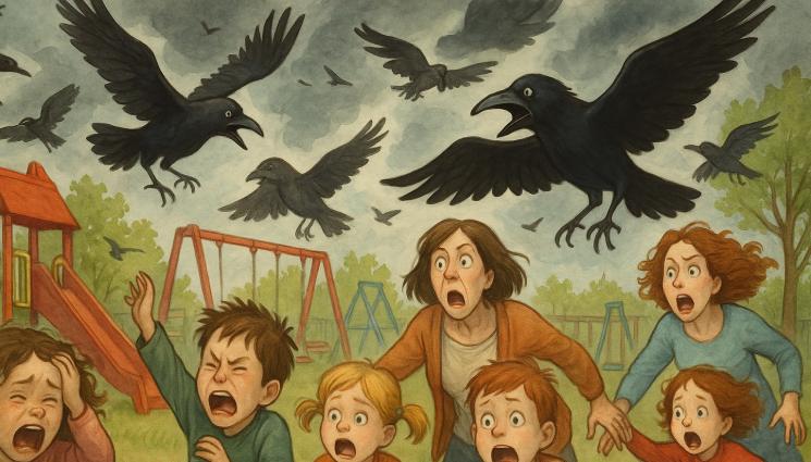 врани детска градина - КАТО В ХОРЪР: Свирепи врани вилнеят в детска градина!