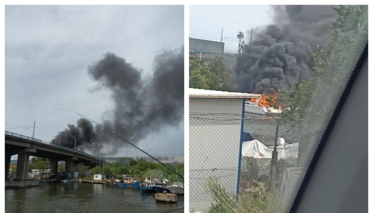 лодка - Лодка изгоря под Аспаруховия мост!