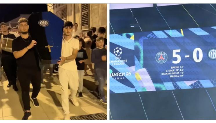 Погребение Интер - Фенове на Милан понесоха ковчега на Интер (ВИДЕО)