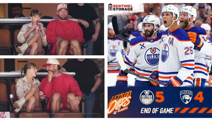 Тейлър Суифт Травис Келси Едмънтън Ойлърс Флорида Пантърс - Звездна двойка №1 в света се появи на хокей във Флорида