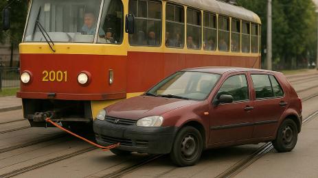 трамвай тегли кола