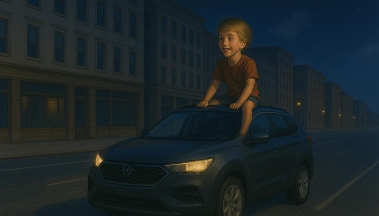 дете върху кола - ТАКОВА НЕЩО НЕ Е ВИЖДАНО: Дете се вози върху тавана на кола! (СНИМКИ)