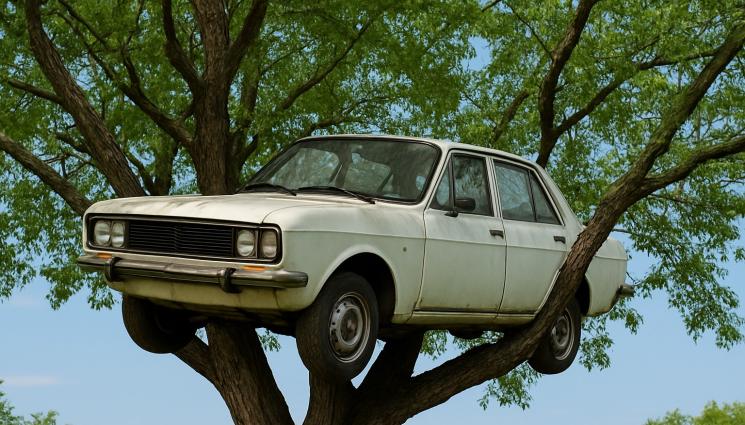 кола върху дърво - ВСЕКИ ПАРКИРА КЪДЕТО СИ ИСКА: Кола 