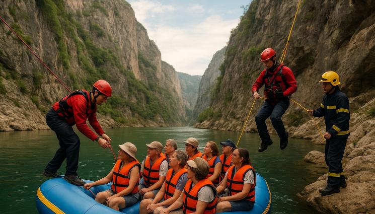 туристи лодка спасители - Спасиха 14 туристи, блокирани в каньон!