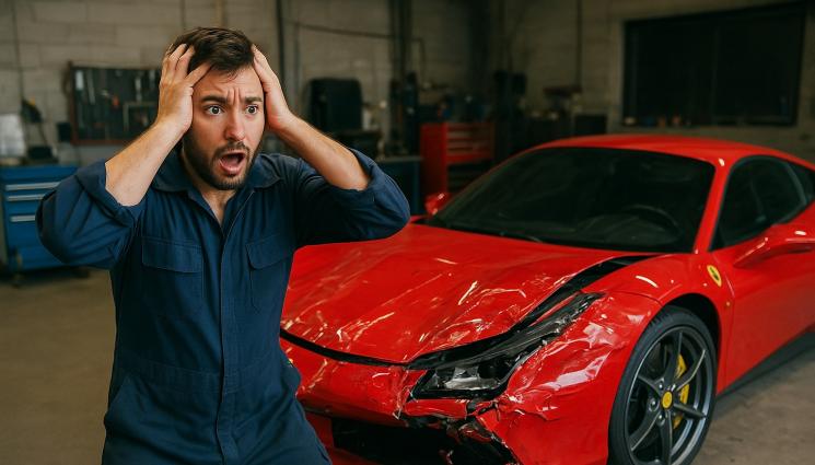 счупено ферари механик - РИСКОВЕТЕ НА ПРОФЕСИЯТА: Механик разби кола за над €350 000