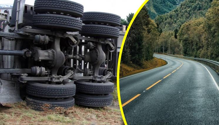 камион шосе - ДРАМА НА ПЪТЯ: Обърна се работник с камион! (СНИМКА)